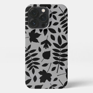Fallen Leaves Lg Pattern Black on Grey iPhone 13 Pro Case