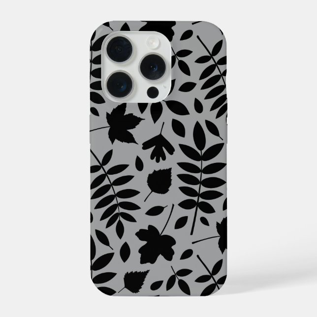 Fallen Leaves Lg Pattern Black on Grey iPhone Case (Back)