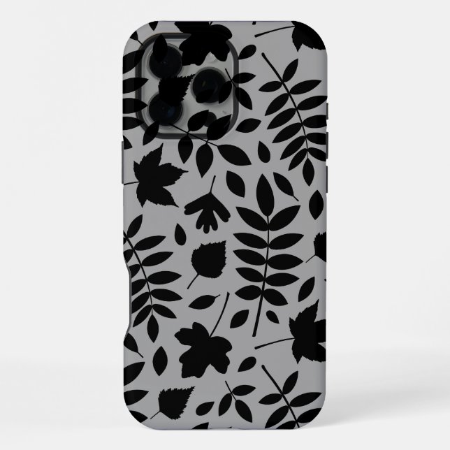 Fallen Leaves Lg Pattern Black on Grey iPhone Case (Back)