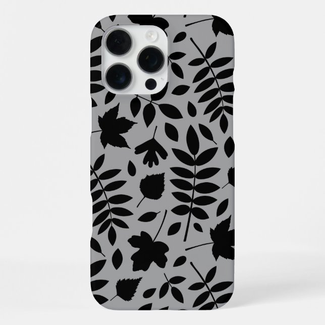 Fallen Leaves Lg Pattern Black on Grey iPhone Case (Back)