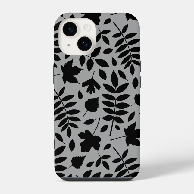 Fallen Leaves Lg Pattern Black on Grey iPhone Case (Back)
