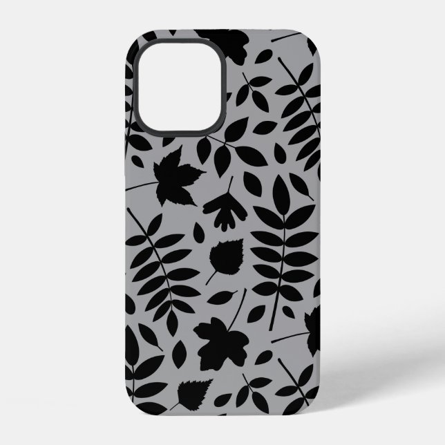 Fallen Leaves Lg Pattern Black on Grey iPhone Case (Back)