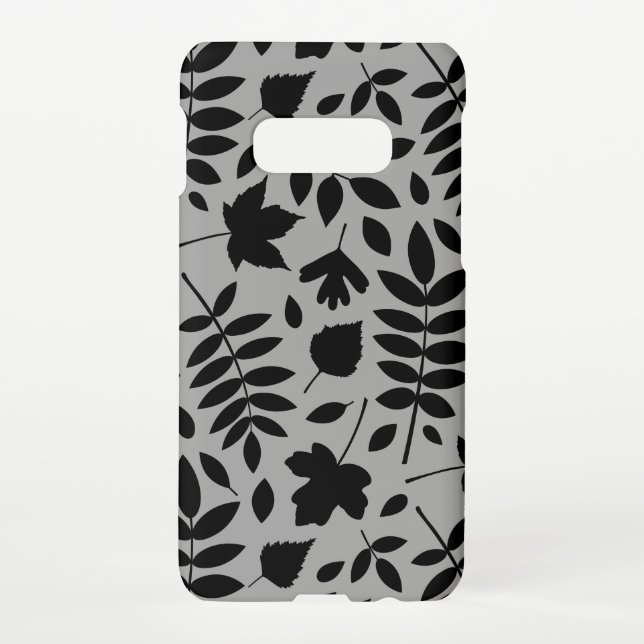 Fallen Leaves Lg Pattern Black on Grey Samsung Galaxy Case (Back)