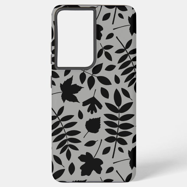 Fallen Leaves Lg Pattern Black on Grey Samsung Galaxy S21+ Case (Back)