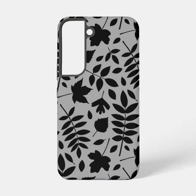 Fallen Leaves Lg Pattern Black on Grey Samsung Galaxy S22 Case (Back)