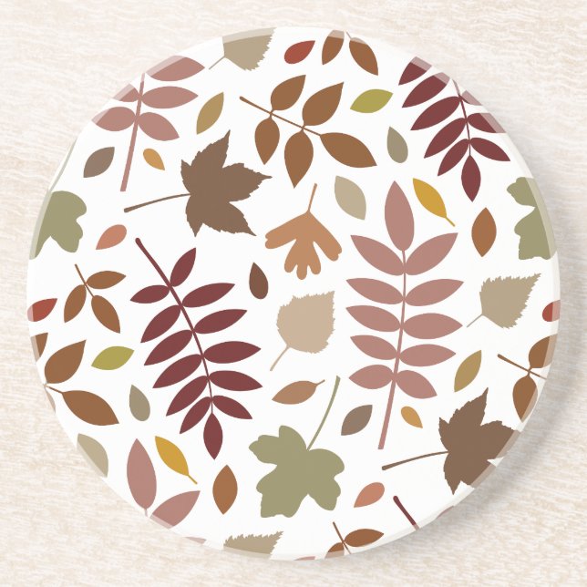 Fallen Leaves Lg Pattern Fall Colours on White Coaster (Front)