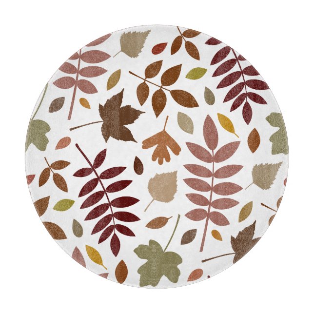 Fallen Leaves Lg Pattern Fall Colours on White Cutting Board (Front)