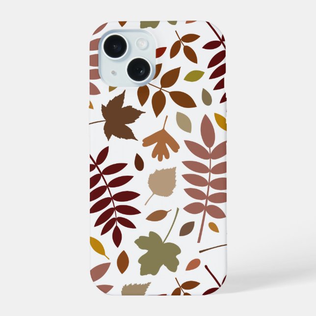 Fallen Leaves Lg Pattern Fall Colours on White iPhone 15 Case (Back)