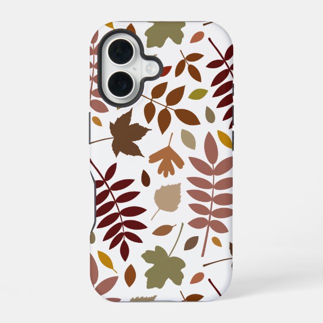 Fallen Leaves Lg Pattern Fall Colours on White iPhone 16 Case (Back)