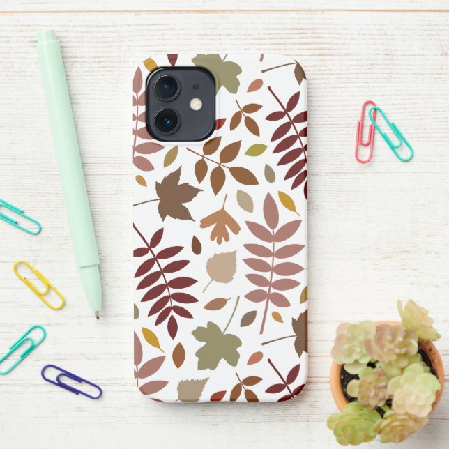Fallen Leaves Lg Pattern Fall Colours on White iPhone Case (On Desk)