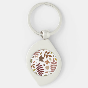 Fallen Leaves Lg Pattern Fall Colours on White Keychain