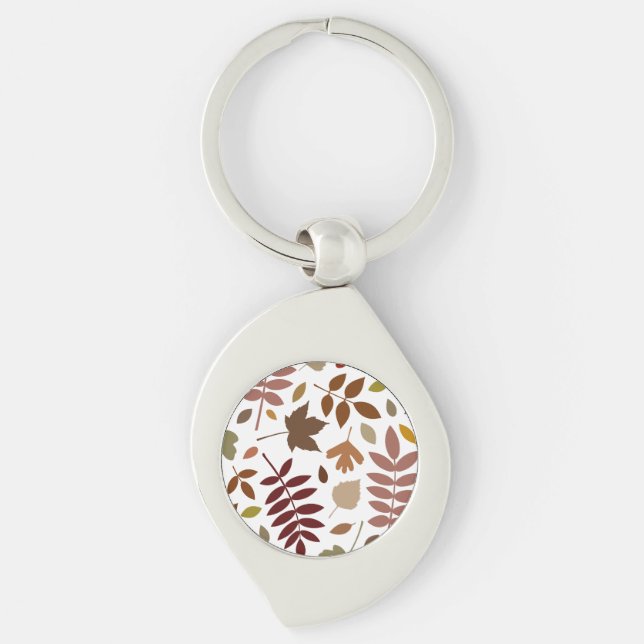Fallen Leaves Lg Pattern Fall Colours on White Keychain (Front)