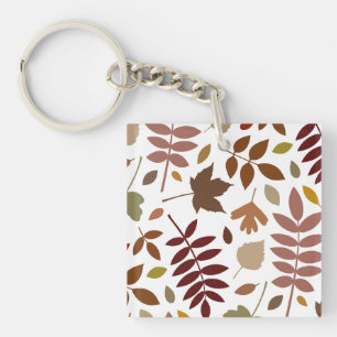 Fallen Leaves Lg Pattern Fall Colours on White Keychain
