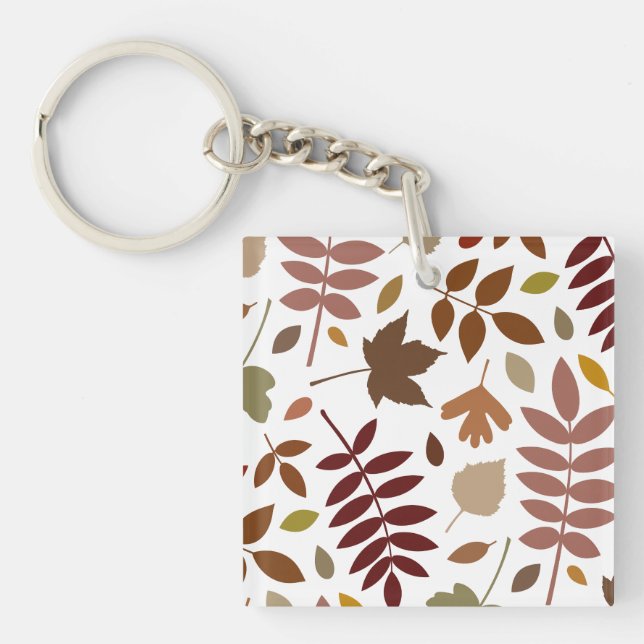 Fallen Leaves Lg Pattern Fall Colours on White Keychain (Front)