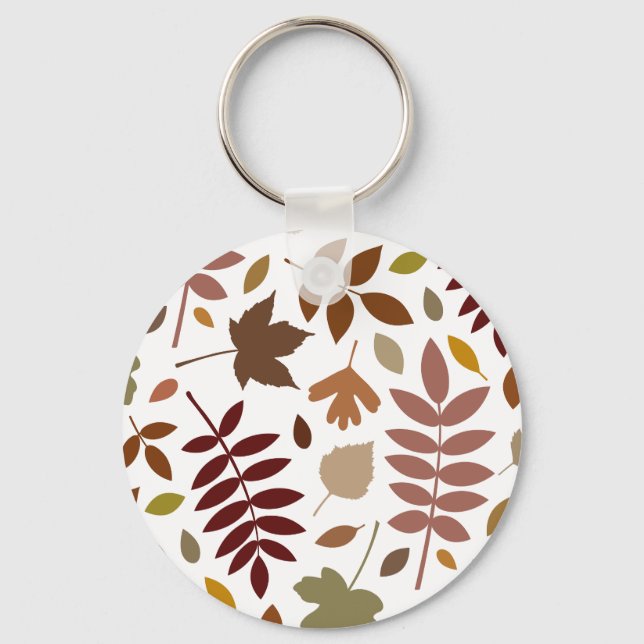 Fallen Leaves Lg Pattern Fall Colours on White Keychain (Front)