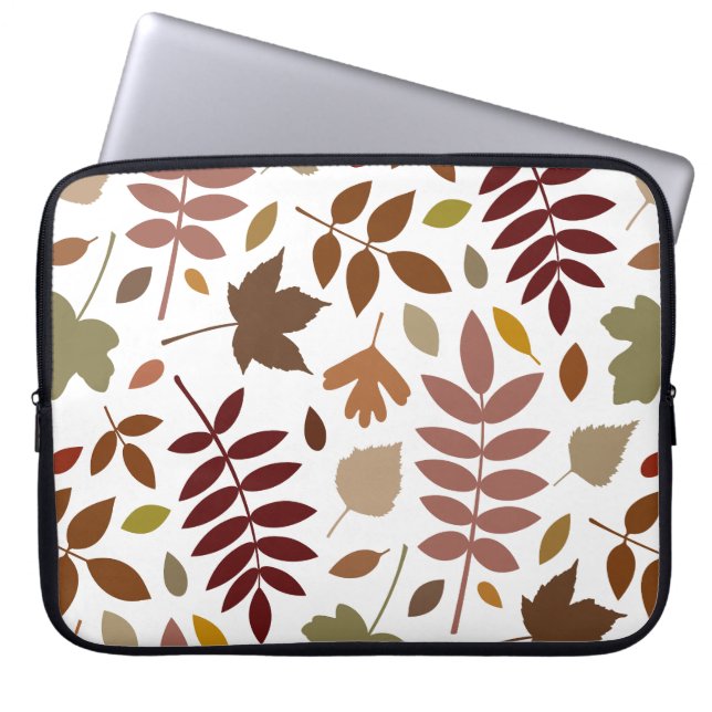 Fallen Leaves Lg Pattern Fall Colours on White Laptop Sleeve (Front)