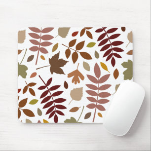 Fallen Leaves Lg Pattern Fall Colours on White Mouse Pad