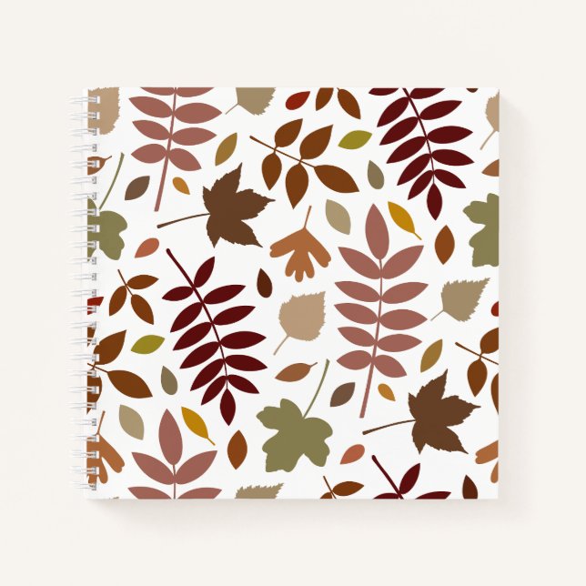 Fallen Leaves Lg Pattern Fall Colours on White Notebook (Front)