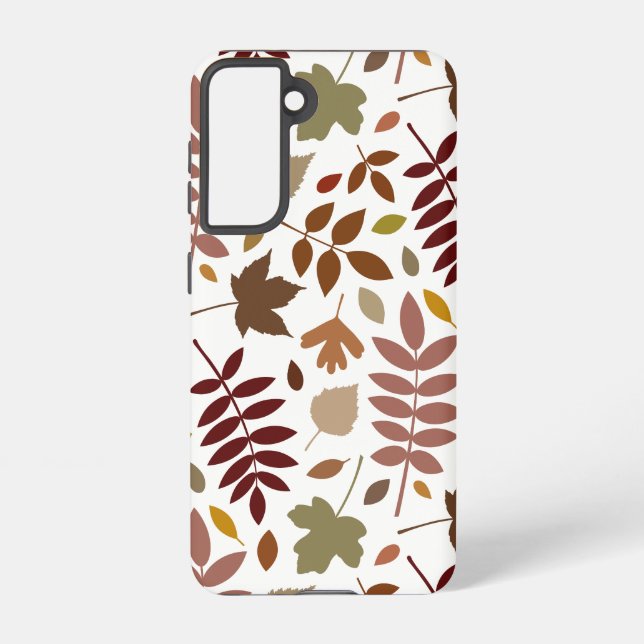 Fallen Leaves Lg Pattern Fall Colours on White Samsung Galaxy S21 Case (Back)