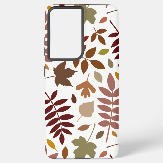 Fallen Leaves Lg Pattern Fall Colours on White Samsung Galaxy S21+ Case (Back)