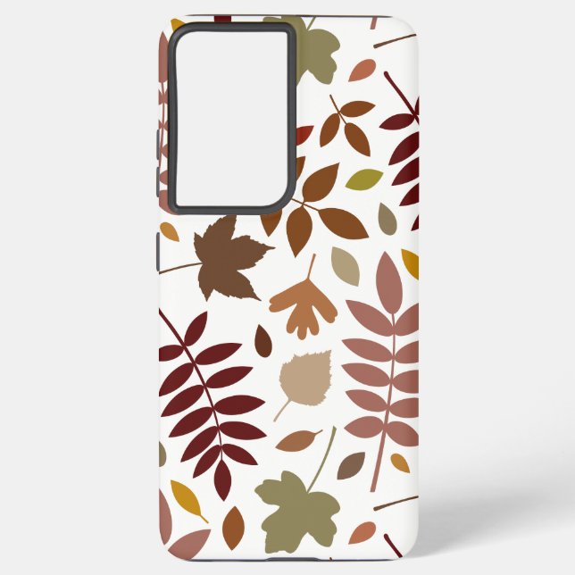 Fallen Leaves Lg Pattern Fall Colours on White Samsung Galaxy S21 Ultra Case (Back)
