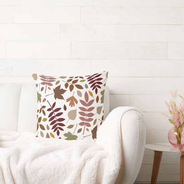 Fallen Leaves Lg Pattern Fall Colours on White Throw Pillow (Couch)