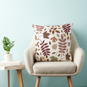 Fallen Leaves Lg Pattern Fall Colours on White Throw Pillow