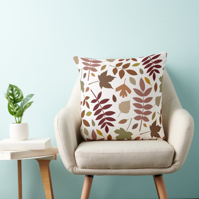 Fallen Leaves Lg Pattern Fall Colours on White Throw Pillow (Chair)