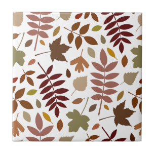 Fallen Leaves Lg Pattern Fall Colours on White Tile