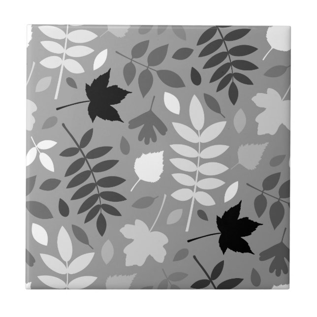 Fallen Leaves Lg Pattern Monochrome on Grey Tile (Front)