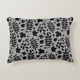 Fallen Leaves Pattern Black on Grey Accent Pillow
