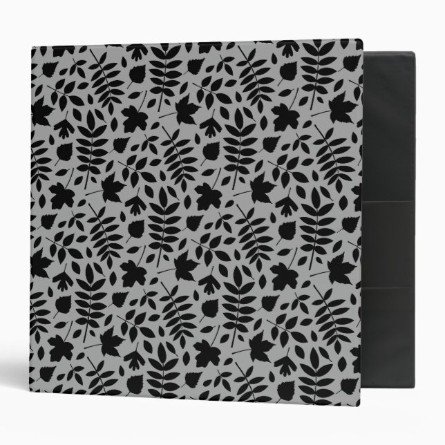 Fallen Leaves Pattern Black on Grey Binder (Front/Inside)