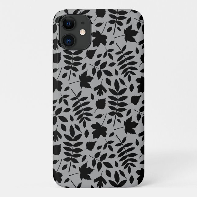 Fallen Leaves Pattern Black on Grey Case-Mate iPhone Case (Back)