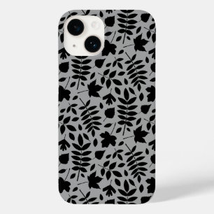 Fallen Leaves Pattern Black on Grey Case-Mate iPhone 14 Case