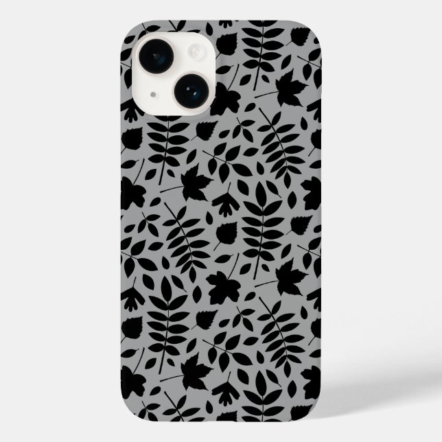 Fallen Leaves Pattern Black on Grey Case-Mate iPhone Case (Back)