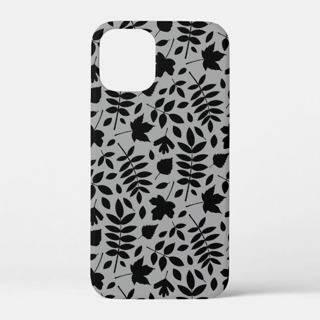 Fallen Leaves Pattern Black on Grey Case-Mate iPhone Case (Back)