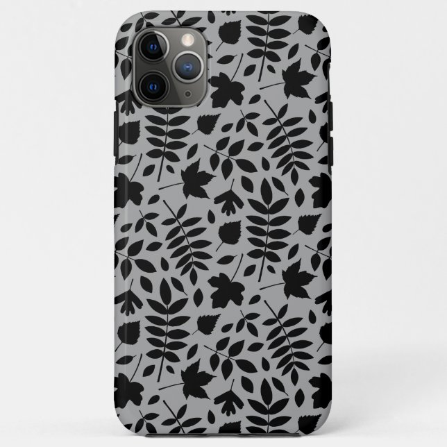 Fallen Leaves Pattern Black on Grey Case-Mate iPhone Case (Back)