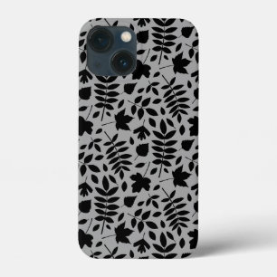 Fallen Leaves Pattern Black on Grey iPhone 13 Mini Case