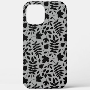 Fallen Leaves Pattern Black on Grey iPhone 12 Pro Max Case