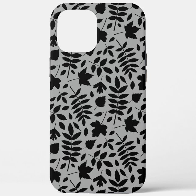 Fallen Leaves Pattern Black on Grey Case-Mate iPhone Case (Back)