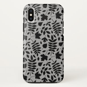 Fallen Leaves Pattern Black on Grey Case-Mate iPhone Case