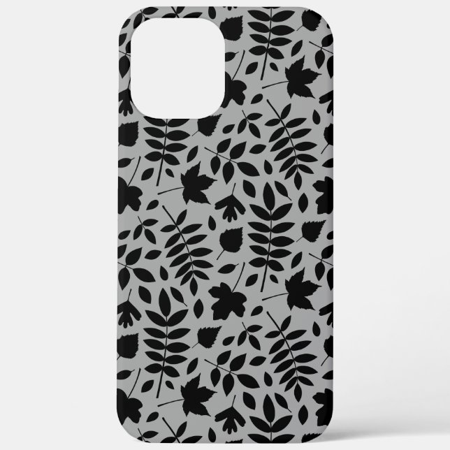 Fallen Leaves Pattern Black on Grey Case-Mate iPhone Case (Back)