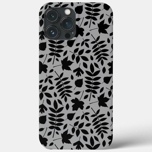 Fallen Leaves Pattern Black on Grey Case-Mate iPhone Case (Back)