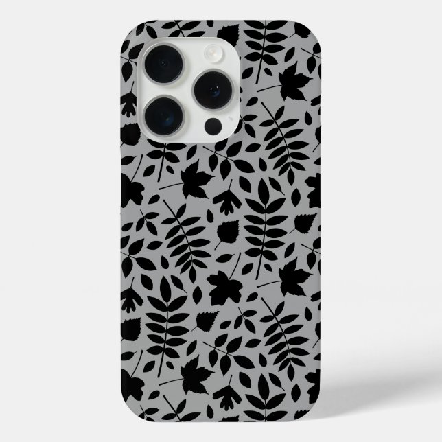 Fallen Leaves Pattern Black on Grey Case-Mate iPhone Case (Back)