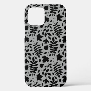 Fallen Leaves Pattern Black on Grey iPhone 12 Case