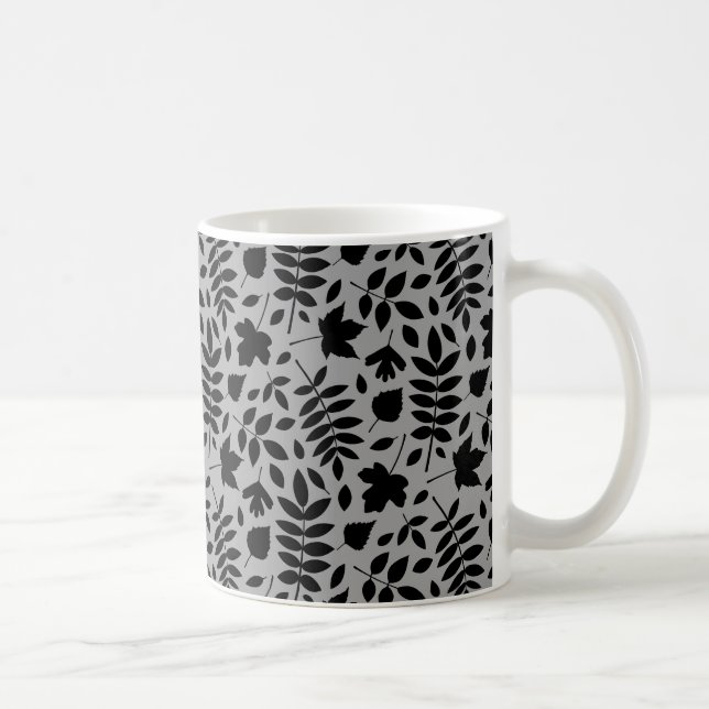Fallen Leaves Pattern Black on Grey Coffee Mug (Right)