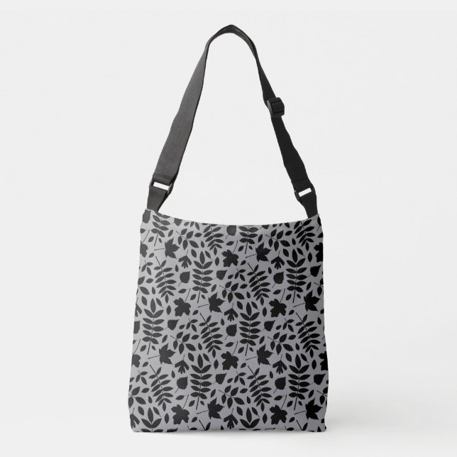 Fallen Leaves Pattern Black on Grey Crossbody Bag (Front)