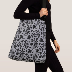Fallen Leaves Pattern Black on Grey Crossbody Bag