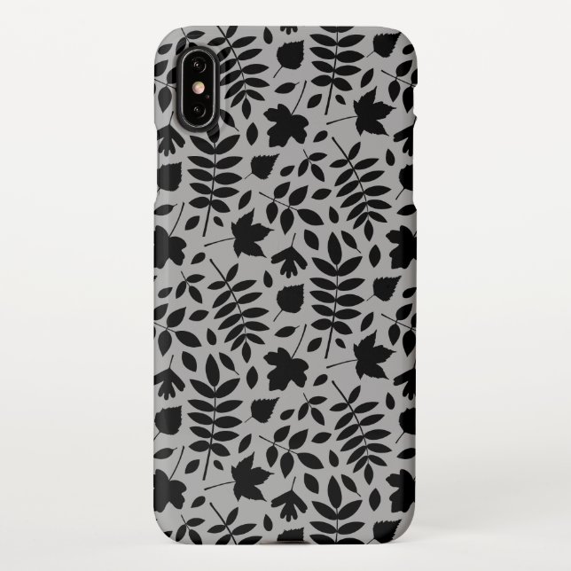 Fallen Leaves Pattern Black on Grey iPhone Case (Back)