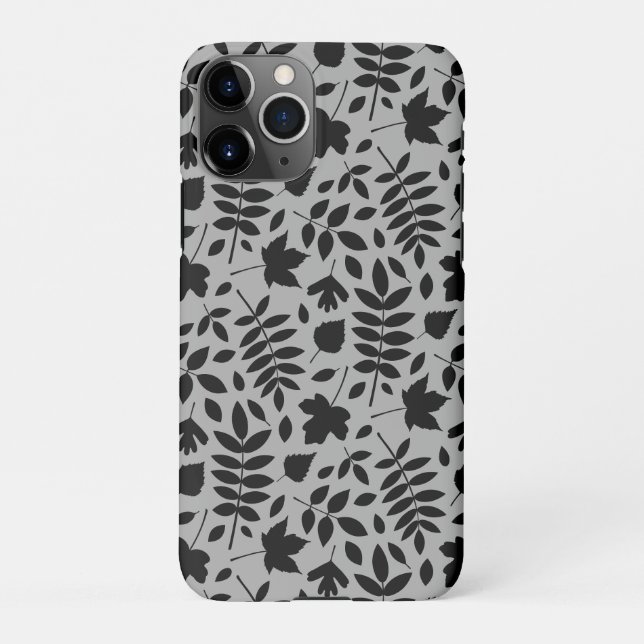 Fallen Leaves Pattern Black on Grey iPhone Case (Back)